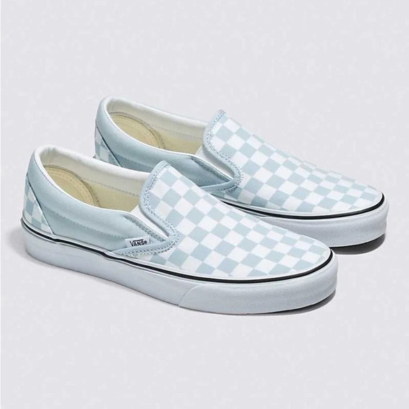 Vans‎ Baby Blue/True White Checkerboard Slip-On Sneaker - Men's 9 / Women's 10.5 - Picture 1 of 10